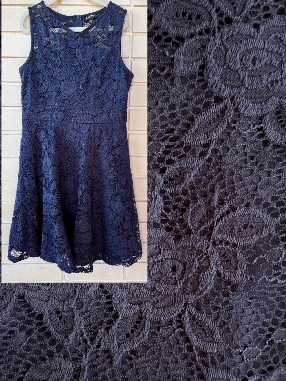 Zunie Navy Lace Dress * Girls Size 10 * Sleeveless * Fully Lined